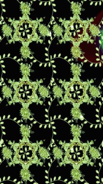 Şirin karalama çiçekleri olan kusursuz çiçek desenleri. Raster illüstrasyonu. Raster illüstrasyonu. El yapımı çiçek ve bitki koleksiyonu. Eskiz tarzı siyah ve yeşil renkler.