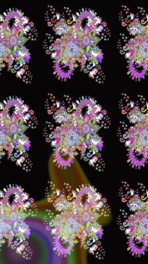 Kusursuz dekoratif arka plan, çiçek mandala. Siyah renklerde. Raster illüstrasyonu. Çiçek..