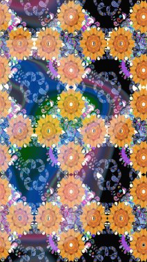 Çocuk stili. Çiçekli, kusursuz bir arkaplan. Renkli Bahar Temalı Kusursuz Arkaplan. Düz Çiçek Elementleri Tasarımı.