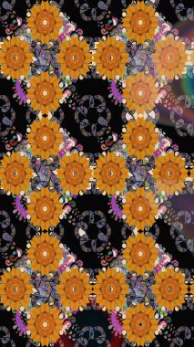 Raster illüstrasyonu. Yumuşak, bahar çiçekleri siyah renklerde. Yaprak ve çiçeklerin suluboya resmi, siyah renklerde kusursuz desen.