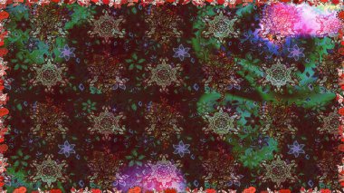 Kahverengi renkte manzaralı çiçek deseni. Çiçek kompozisyonu, el boyası, hassas şablon. Sevgililer günü ve tebrik kartı konsepti için şık bir davetiye. Üst görünüm, yumuşak biçim.