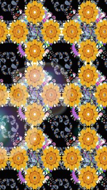 Süslü, dikişsiz, soyut çiçeklerle süslenmiş. Çiçek deseni duvar kağıdı, desen dolguları ve web sayfası arka planı için kullanılabilir. Şekillendirilmiş çiçeklerle kusursuz desen.