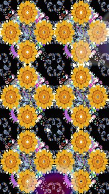 Nazikçe, sarı renkte yaz çiçekleri. Çiçekli karalama şeklinde Raster çiçek deseni. Raster illüstrasyonu.