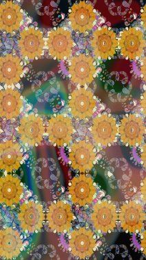 Halk tarzı. Moda baskıları için zarif bir şablon. Modern çiçek arkaplanı. Parlak renkli çiçeklerle ve kahverengi renklerde yapraklarla şaşırtıcı, pürüzsüz çiçek deseni.