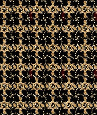 İşlemeli çiçekli, dikişsiz desen. Parmak izi, kumaş, duvar kâğıdı, tekstil için raster dokusu. Renkli grunge, koyu siyah ve bej çiçeklerle soyut arkaplanı zenginleştirir.