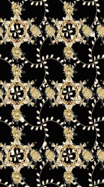 Renkli Yaz Temalı Kusursuz Arkaplan. Sevimli çiçek raster deseni. Siyah ve bej renkli çiçekler. Düz Çiçek Elementleri Tasarımı.