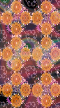 Turuncu renklerde güzel çiçekler, suluboya desenli, duvar kağıdı, kart ya da kumaş için fayanslı. Raster..