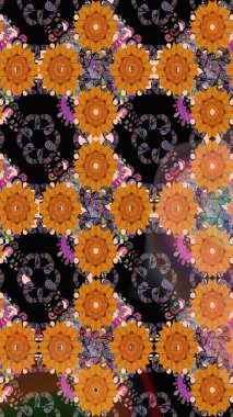 Raster illüstrasyonu. Turuncu renklerde. Kusursuz dekoratif arka plan, çiçek mandala. Çiçek..