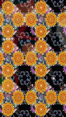 Yazdır. Güzel kumaş deseni. Düz Çiçek Elementleri Tasarımı. Renkli Yaz Temalı Kusursuz Arkaplan. Güzel, pürüzsüz bir desen. Raster çiçekli arka plan.