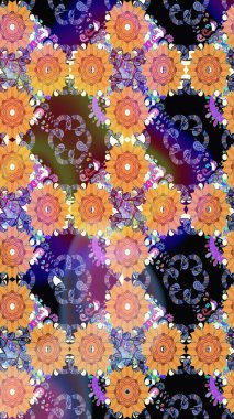 Çiçek ve yapraklı çiçek deseni. Raster illüstrasyonu. Küçük çiçekli şirin desen.