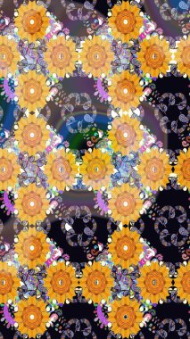 Modern stil dokusu. Çiçek desenli raster, sarı çizgi grafik desenli soyut raster arkaplan.