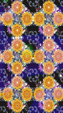 El çizimi. Çiçekli, yapraklı, çiçeksiz çiçek desenli. Raster illüstrasyonu.