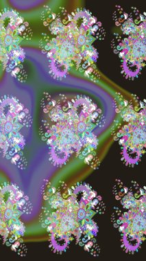 Soyut etnik raster kusursuz desen. Arkaplan dokusu, duvar kağıdı, çiçek temalı gri renkler. Kabile sanatı boho baskısı, klasik çiçek arkaplanı.