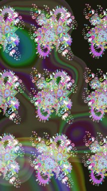 Renkli Bahar Temalı Kusursuz Arkaplan. Raster Modaya uygun kumaş deseni. Düz Çiçek Elementleri Tasarımı. Yeşil renkli şirin çiçek deseni.