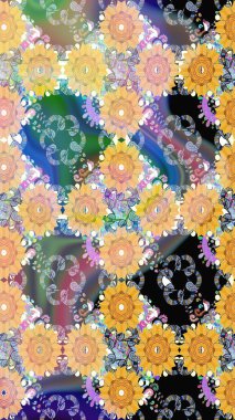 Raster illüstrasyonunda kusursuz çiçek deseni. Süslü kumaş deseni. Düz Çiçek Elementleri Tasarımı. Renkli Bahar Teması Kusursuz Arkaplan.