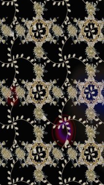 Raster illüstrasyonu. Kusursuz çiçek deseni. Asya tekstil tarzında. Siyah renkli çiçekler. Raster illüstrasyonu.