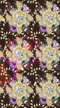 Halk tarzı. Moda baskıları için zarif bir şablon. Parlak renkli çiçekleri ve gri renkli yaprakları olan kusursuz çiçek desenleri. Modern çiçek arkaplanı.