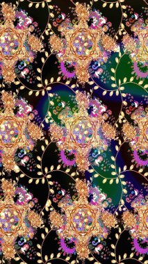 Elle boyanmış suluboya, dikişsiz çiçekler ve bitkiler. Siyah renkte çiçekler.