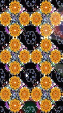 Raster illüstrasyonunda kusursuz çiçek deseni. Siyah ve sarı renkte çiçekler.