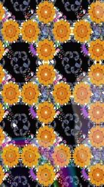 Yumuşak, bahar çiçekleri siyah renklerde. Raster illüstrasyonu. Raster çiçek desenli ve çiçekli..