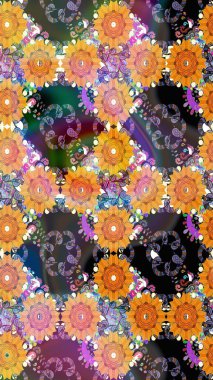 Tekstil tasarımı için turuncu renkli geleneksel halk çiçekleri buketi. Çiçeksiz desenli nakış işlemeli gelincikler ve vadi zambaklarıyla.