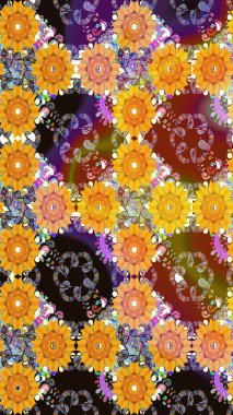 Nazikçe, sarı renkte bahar çiçekleri. Yaprak ve çiçeklerin suluboya resmi, sarı renklerde pürüzsüz desen. Raster illüstrasyonu.