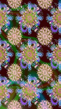 Kusursuz çiçek deseni. Kahverengi ve nötr renklerde Asya tekstili. Raster illüstrasyonu.