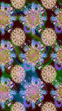 Raster illüstrasyonu. Çiçek deseni. Kahverengi ve nötr renklerde çiçekler. Şatafatlı bahar bahçesi dokusu. Kahverengi ve nötr renklerde çiçeksiz.