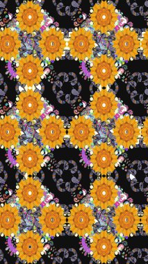 Kusursuz desenli, modaya uygun kumaş deseni. Raster illüstrasyonu. Şirin çiçek elementleri. Düz Çiçek Elementleri Tasarımı. Renkli Bahar Teması Kusursuz Arkaplan.