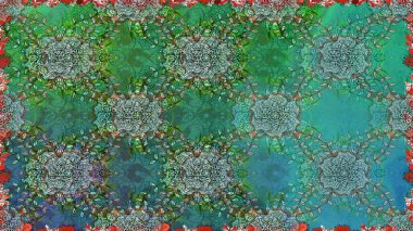 Poster ya da kapak için arka plan. Davetiye ve kartpostal tasarımı için dekoratif çiçek unsurları. Şirin, zarif çiçekler Raster illüstrasyonu. Yapraklı kusursuz desen. Tekstil için figür.