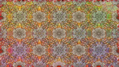 Raster illüstrasyonu. El çizimi çiçekli, soyut, pürüzsüz desen. Kahverengi renkte çiçekler.