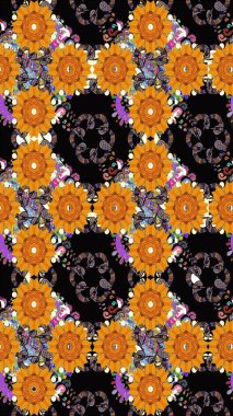 Parlak bir arka plan sorunsuz desen çiçek fantezi tasarım. Düz Çiçek Elemanları Tasarım. Renkli Bahar Teması kesintisiz desen Arka Plan.