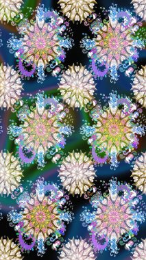 Tropik, dikişsiz çiçek deseni. Tarafsız ve mavi renkte çiçekler. Raster illüstrasyonu.