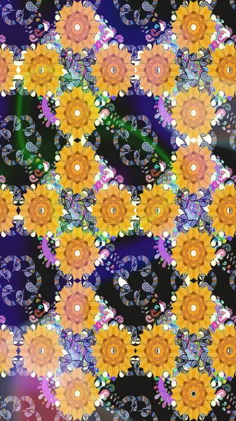 Kusursuz. Sarı renkli çiçekler. Raster illüstrasyonu. Şirin çiçek elementleri..