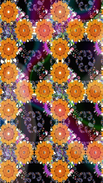 Turuncu renkli çiçekler. Çiçeksiz desenli arka plan, darbeler, sıçramalar, yaz çiçekleri. Raster illüstrasyonu.