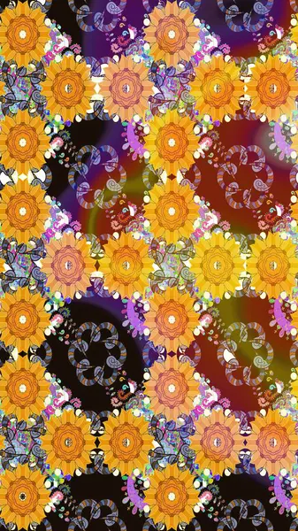 Nazikçe, sarı renkte bahar çiçekleri. Yaprak ve çiçeklerin suluboya resmi, sarı renklerde pürüzsüz desen. Raster illüstrasyonu.