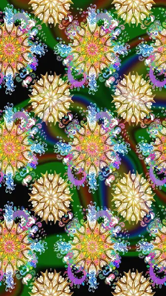 Çiçekli karalama şeklinde Raster çiçek deseni. Yeşil renkli çiçekler. Yumuşak, bahar çiçekli arka plan.