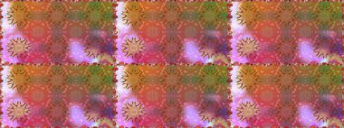 Kumaş, tekstil, duvar kağıdı baskısı için. Renkli şal desenli, kahverengi çiçekli ve dekoratif elementli kusursuz desen. Eski usul. Kusursuz bir geçmişi var. Raster illüstrasyonu.