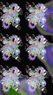 Renkli Bahar Temalı Kusursuz Arkaplan. Düz Çiçek Elementleri Tasarımı. Sevimli çiçek raster deseni. Siyah renkte çiçekler.