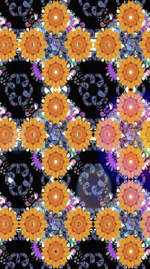 Çiçekli, siyah, pürüzsüz desen. Raster Yumuşak kumaş deseni. Raster çiçek izi. Klasik taslak çizimi.