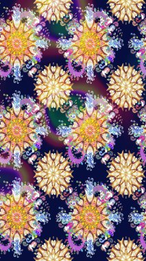 Mavi ve bej renkli çiçekler. Renkli Yaz Temalı Kusursuz Arkaplan. Düz Çiçek Elementleri Tasarımı. Sevimli çiçek raster deseni.