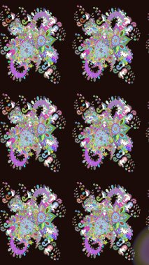 Raster Şirin kumaş deseni. Düz Çiçek Elementleri Tasarımı. Renkli Bahar Temalı Kusursuz Arkaplan. Kusursuz bağbozumu.