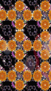 Vadinin turuncu renkli çiçekleri. Soyut etnik raster kusursuz desen. Çiçekler..