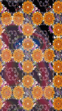 Suluboya çizimi. El çizimi. Çiçeklerle kusursuz desen. Turuncu renkte çiçekler.