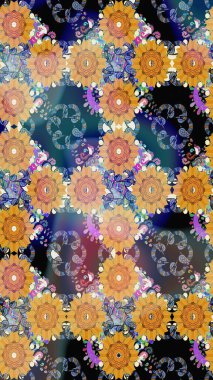 Raster illüstrasyonu. Kusursuz çiçek deseni. Mavi renkte Asya tekstili.