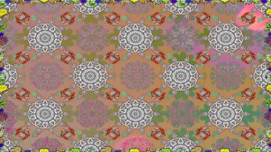 Düz Çiçek Elementleri Tasarımı. Renkli Bahar Temalı Kusursuz Arkaplan. Çocuk stili. Çiçekli pürüzsüz raster arka plan.