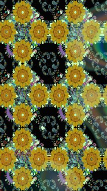 Modern çiçek arkaplanı. Parlak renkli çiçekleri ve yeşil renkli yaprakları olan kusursuz çiçek desenleri. Moda baskıları için zarif bir şablon. Halk stili.