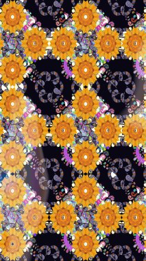 Siyah renkli çiçekler. Raster illüstrasyonunda kusursuz çiçek deseni.