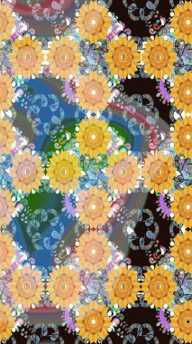 Düz Çiçek Elementleri Tasarımı. Bej renkli şirin çiçek deseni. Raster Modaya uygun kumaş deseni. Renkli Bahar Teması Kusursuz Arkaplan.