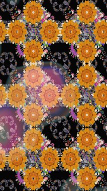 Renkli Bahar Temalı Kusursuz Arkaplan. Raster Şirin kumaş deseni. Kusursuz bir mahsul. Düz Çiçek Elementleri Tasarımı.